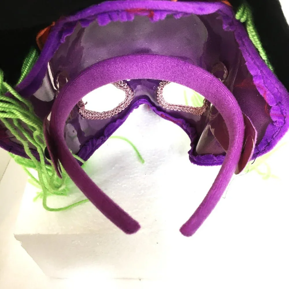 Purple Witch face blk orange hat on head band NWT NOS